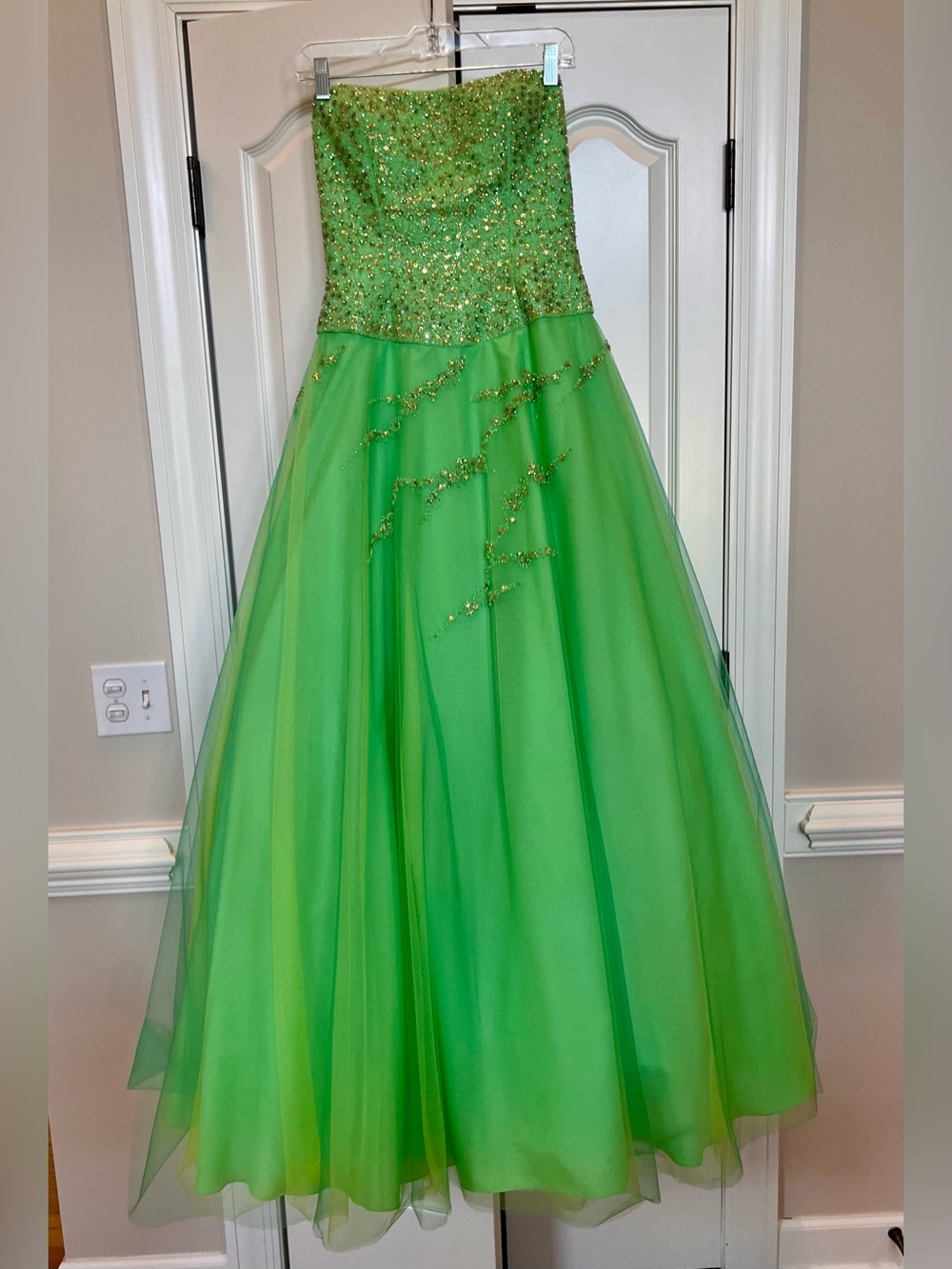 Glam Gurlz Strapless Beaded Ball Gown in Lime Green